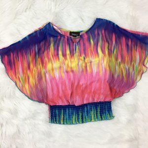 ***Amy Wear Rainbow Open Sleeve Crop Top Blouse
